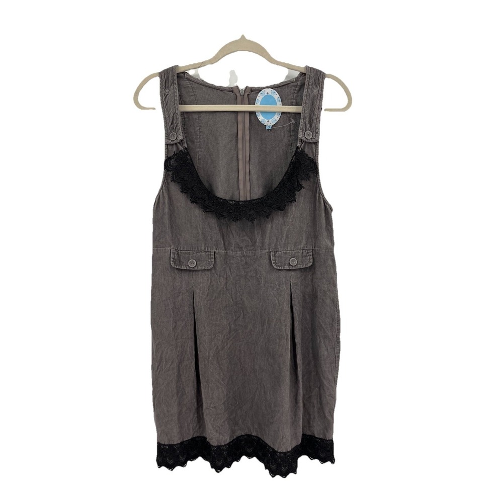 $295 APRIL MAY DESIGNER Gray Corduroy Jumper W/ Black Trim‎ MINI DRESS  Small S
